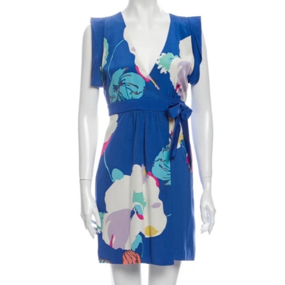 Tibi Abstract Floral Silk Mini Wrap Dress Cream White 4 - Picture 8 of 11